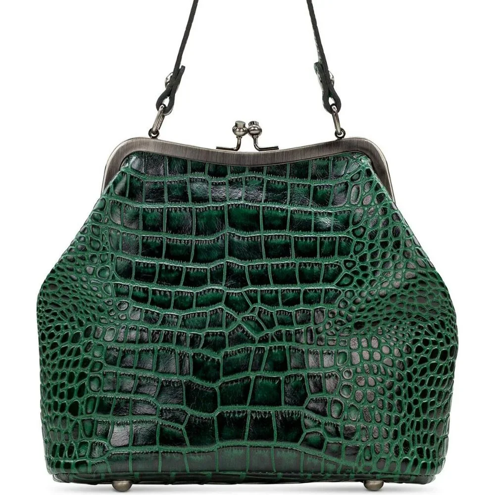 NWT Patricia Nash Green Crocodile print Leather Satchel Crossbody - Picture 5 of 8